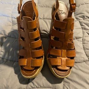 Christian Louboutin Size 39 Wedge Brown Heel Sandals